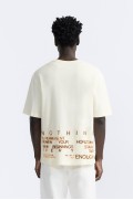 تیشرت با چاپ شعار مردانه سفید صدفی  زارا