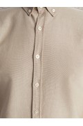 پیراهن آستین بلند مردانه آکسفورد اسلیم فیت مردانه رنگ بژ  ال سی وایکیکی