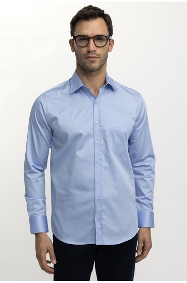 پیراهن ساتن نخی با فیت اندام کلاسیک، پیراهن آبی مردانه مردانه آبی  ال سی وایکیکی