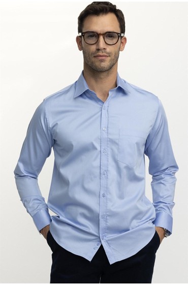 پیراهن ساتن نخی با فیت اندام کلاسیک، پیراهن آبی مردانه مردانه آبی  ال سی وایکیکی