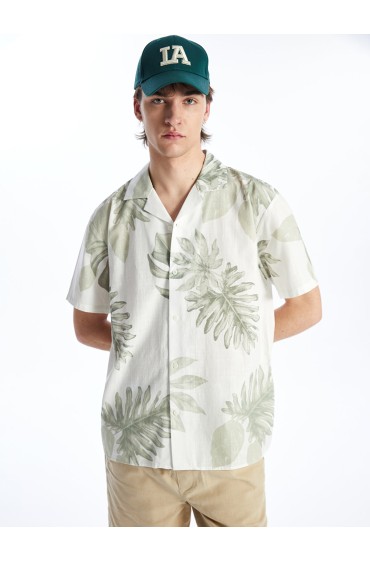 پیراهن مردانه پوپلین طرح دار آستین کوتاه ساده مردانه چاپ سبز  ال سی وایکیکی