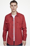 پیراهن مردانه شلوار جین جین دو جیب دکمه دار فلزی اسلیم فیت مردانه قرمز  ال سی وایکیکی