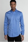 پیراهن آبی مردانه اسلیم فیت فیت سری کوتون ساتن ممتاز مردانه آبی  ال سی وایکیکی