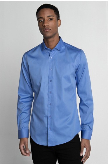 پیراهن آبی مردانه اسلیم فیت فیت سری کوتون ساتن ممتاز مردانه آبی  ال سی وایکیکی