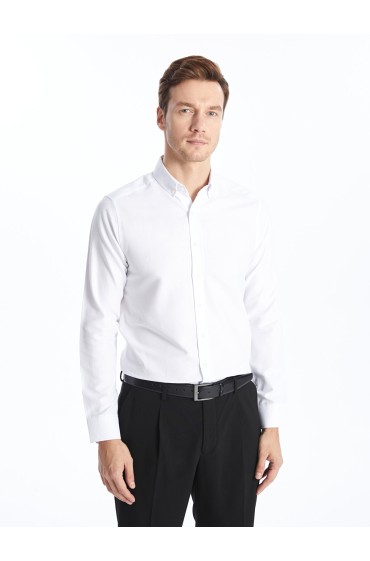 پیراهن آستین بلند مردانه آکسفورد اسلیم فیت مردانه بوکس سفید  ال سی وایکیکی