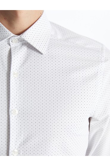 پیراهن مردانه پوپلین طرح دار آستین بلند اسلیم فیت مردانه چاپ سفید  ال سی وایکیکی