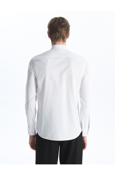 پیراهن مردانه پوپلین طرح دار آستین بلند اسلیم فیت مردانه چاپ سفید  ال سی وایکیکی