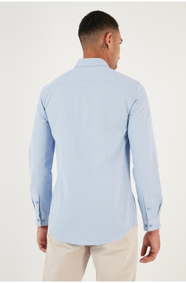 پیراهن آستین بلند نخی اسلیم فیت CF23S7492 مردانه آبی کمرنگ  ال سی وایکیکی