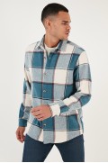 پیراهن چوب بری زمستانی با فیت معمولی شطرنجی CF24W129001 مردانه نیلی  ال سی وایکیکی