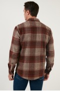 پیراهن آستین بلند شطرنجی با فیت اندام چوبی زمستانی CF21W112844 مردانه قهوه ای  ال سی وایکیکی