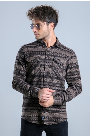 پیراهن چوبی زمستانی با طرح گلیم MAR 4207 مردانه قهوه ای  ال سی وایکیکی