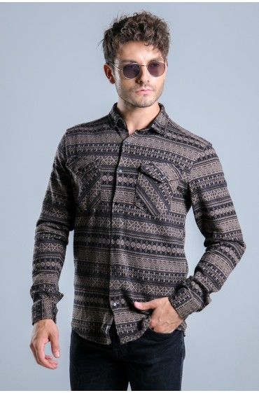 پیراهن چوبی زمستانی با طرح گلیم MAR 4207 مردانه قهوه ای  ال سی وایکیکی