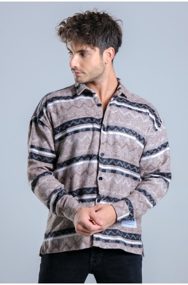 پیراهن زمستانی طرح دار اور سایز MAR Over20 مردانه قهوه ای  ال سی وایکیکی
