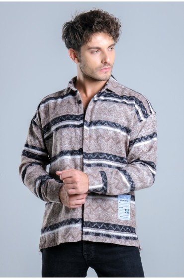 پیراهن زمستانی طرح دار اور سایز MAR Over20 مردانه قهوه ای  ال سی وایکیکی