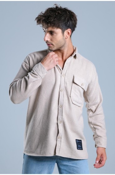 پیراهن تک جیبی چوب بری MAR 4155 مردانه کرم رنگ  ال سی وایکیکی