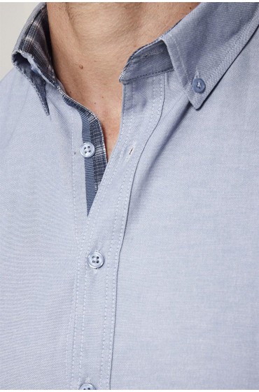 پیراهن مردانه طوسی مردانه آکسفورد یقه دکمه دار با آستین کوتاه اسلیم فیت مردانه خاکستری  ال سی وایکیکی