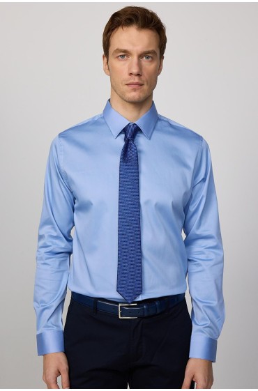 پیراهن مردانه لایکرا آبی نخی سری Slim Fit Premium مردانه آبی  ال سی وایکیکی