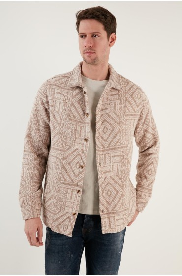 پیراهن چوبی زمستانی طرح دار با جیب CF23W346032 مردانه قهوه ای  ال سی وایکیکی