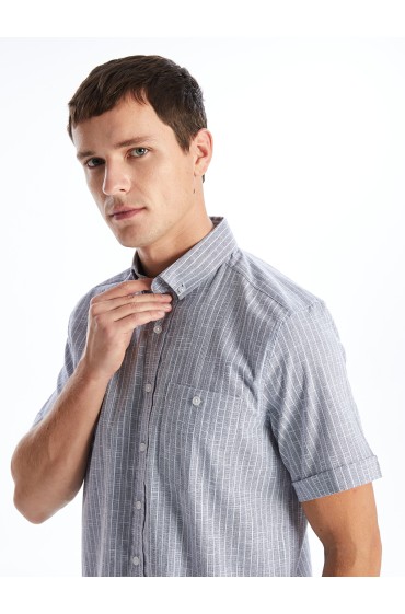 پیراهن مردانه با طرح آستین کوتاه ساده مردانه نیلی راه راه  ال سی وایکیکی