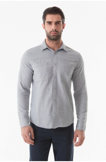 پیراهن با جیب اسنپ مردانه خاکستری  ال سی وایکیکی