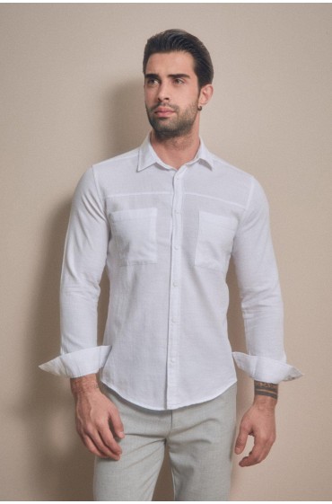 پیراهن با جیب اسنپ مردانه سفید  ال سی وایکیکی