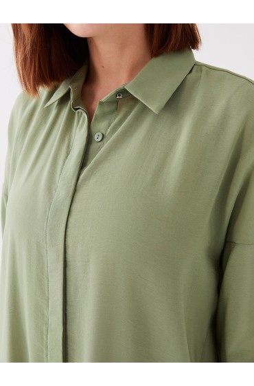 پیراهن زنانه آستین کوتاه کتان ساده زنانه سبز ال سی وایکیکی