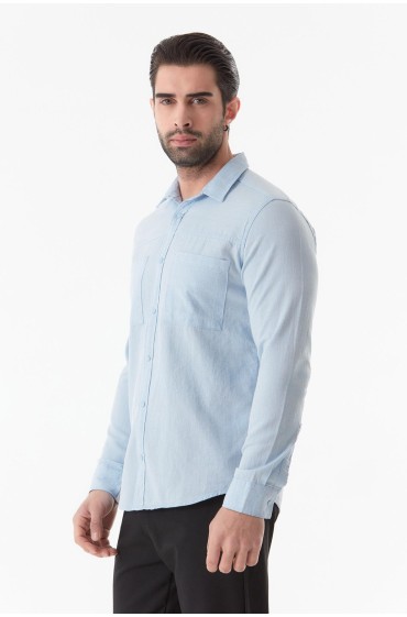 پیراهن با جیب اسنپ مردانه بیبی آبی شسته شده  ال سی وایکیکی