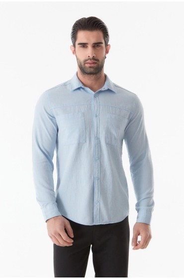 پیراهن با جیب اسنپ مردانه بیبی آبی شسته شده  ال سی وایکیکی