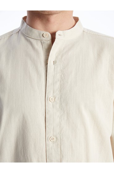 پیراهن مردانه آستین بلند کتان ترکیبی ساده مردانه رنگ بژ  ال سی وایکیکی