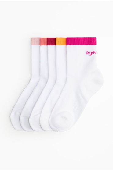 جوراب ورزشی 5 پک DryMove™ زنانه سفید/صورتی پر جنب و جوش اچ اند ام