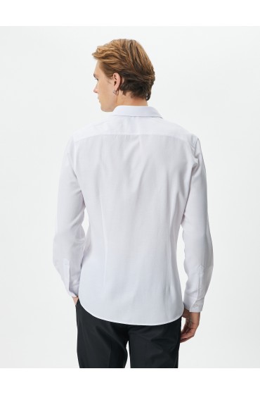 پیراهن کلاسیک یقه ایتالیایی آستین بلند دکمه دار مردانه سفید  کوتون