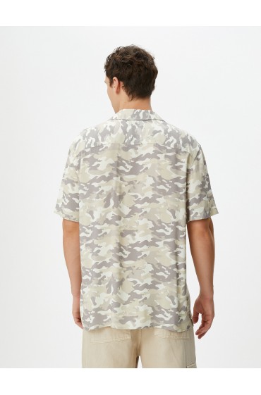 پارچه ویسکوز پیراهن آستین کوتاه با چاپ استتار مردانه طرح بژ  کوتون