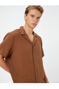 پیراهن آستین کوتاه یقه پایین دکمه دار نخی مردانه قهوه ای  کوتون
