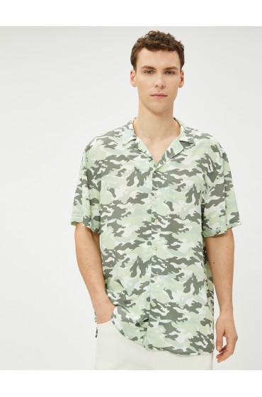 پارچه ویسکوز پیراهن آستین کوتاه با چاپ استتار مردانه طرح سبز  کوتون