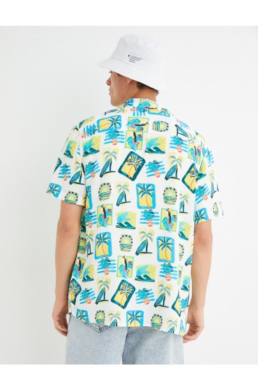 پیراهن آستین کوتاه با تم تابستانی یقه پایین طرح گرافیکی مردانه اکرو الگوی  کوتون