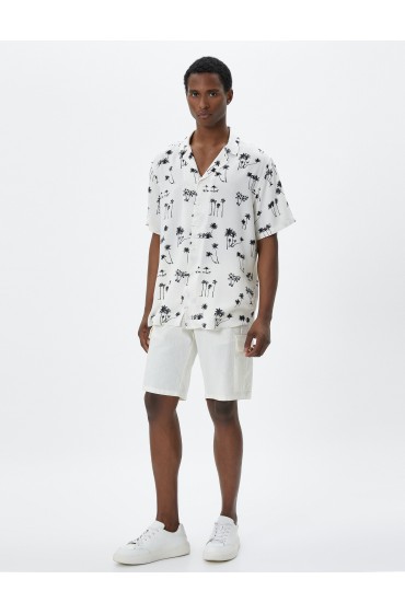 پیراهن تابستانی آستین کوتاه یقه رو به پایین چاپ درخت نخل مردانه طرح سفید  کوتون