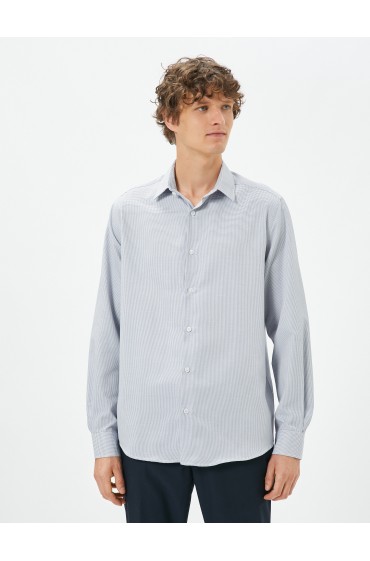 پیراهن بیسیک یقه کلاسیک مینیمال طرح دار غیر آهنی مردانه طرح آبی تیره  کوتون