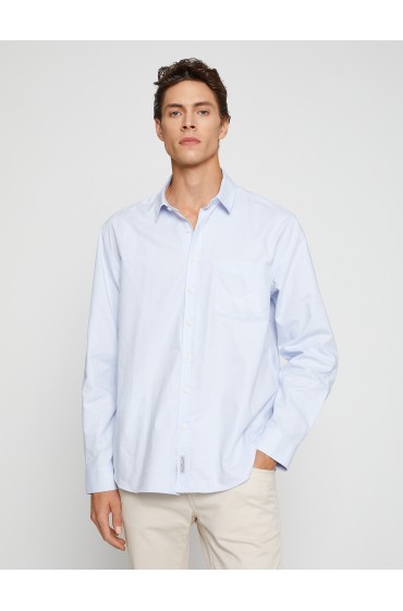 جیب یقه کلاسیک بیسیک پیراهن با جزئیات غیر آهنی مردانه آبی  کوتون