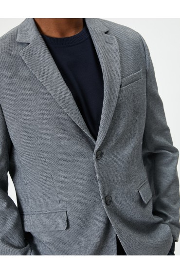کت تک کت تک با جیب دکمه دار اسلیم فیت با جزئیات مردانه خاکستری  کوتون
