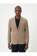 کت تک کت تک با جیب دکمه دار اسلیم فیت با جزئیات مردانه رنگ بژ  کوتون