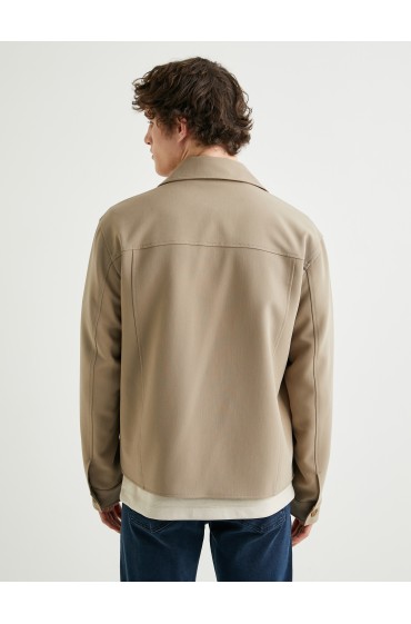 کت تک پیراهن با جیب یقه کلاسیک دکمه دار مردانه رنگ بژ  کوتون