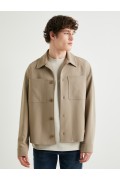 کت تک پیراهن با جیب یقه کلاسیک دکمه دار مردانه رنگ بژ  کوتون