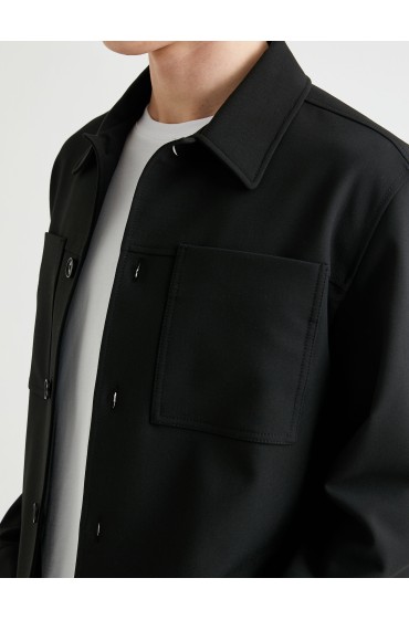 کت تک پیراهن با جیب یقه کلاسیک دکمه دار مردانه مشکی  کوتون