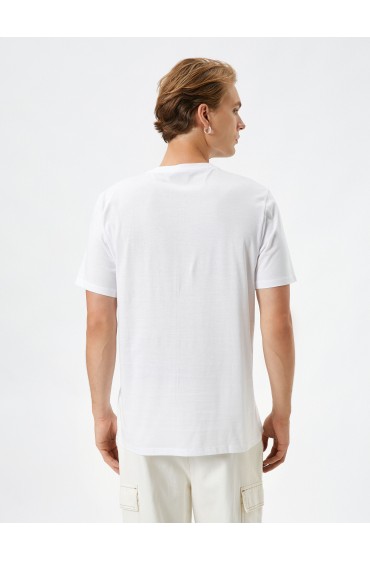 تیشرت با طرح شعار تابستانی با یقه آستین کوتاه نخی مردانه سفید  کوتون