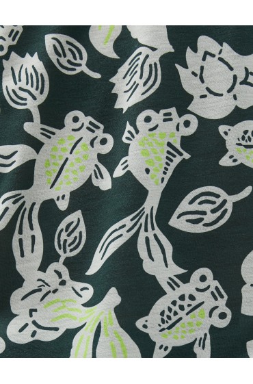 آستین کوتاه تیشرت با یقه اسلیم فیت با چاپ ماهی مردانه الگوی خاکی  کوتون