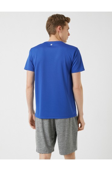 آستین کوتاه یقه تیشرت طرح گرافیکی مردانه آبی  کوتون