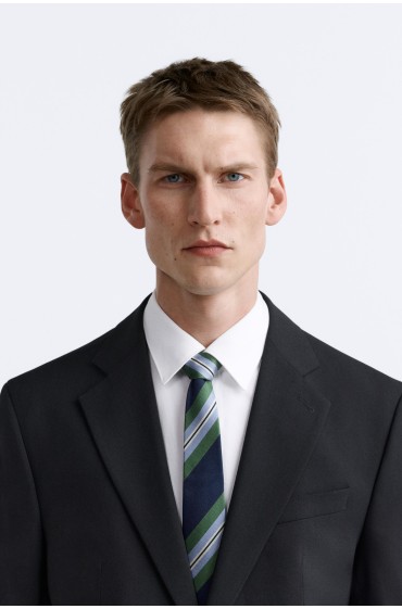 کراوات 100% ابریشم طرح گرافیکی مردانه آبی سرمه ای  زارا