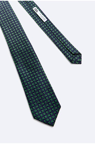 کراوات 100% ابریشم طرح گرافیکی مردانه سبز  زارا