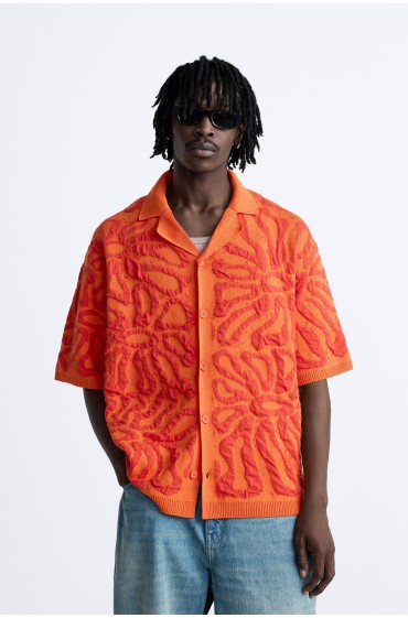 پیراهن بافتنی ژاکارد برجسته مردانه نارنجی  زارا