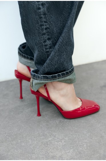 کفش پاشنه بلند  براق زنانه قرمز زارا